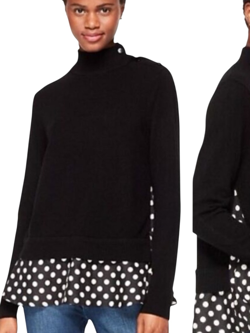KATE SPADE Black Turtleneck Sweater with Polka Dot